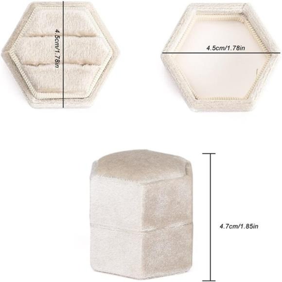 Velvet Jewelry Ring Box, Hexagon Premium Gorgeous Vintage Double Ring Gift Box - Picture 3 of 7